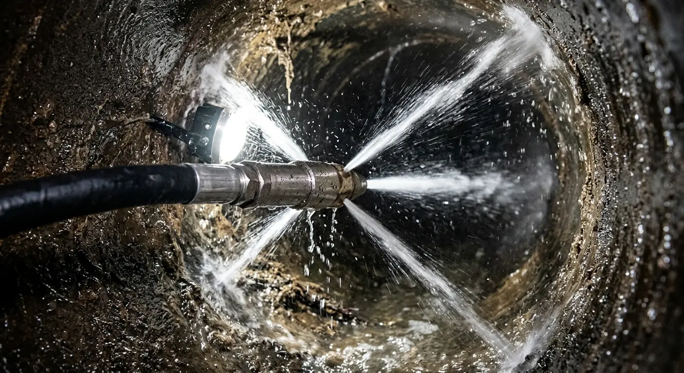 High-pressure hydro jetting nozzle cleaning sewer pipe for Storm Drain Cleaning in South Weber